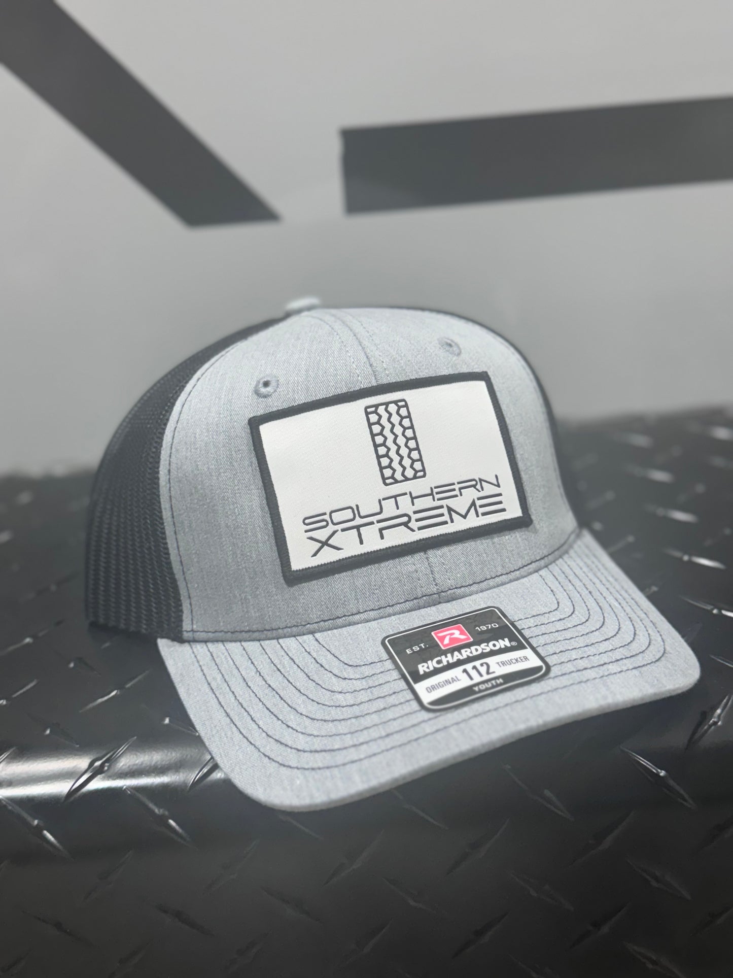 Youth Grey Trucker Hat- Woven Patch