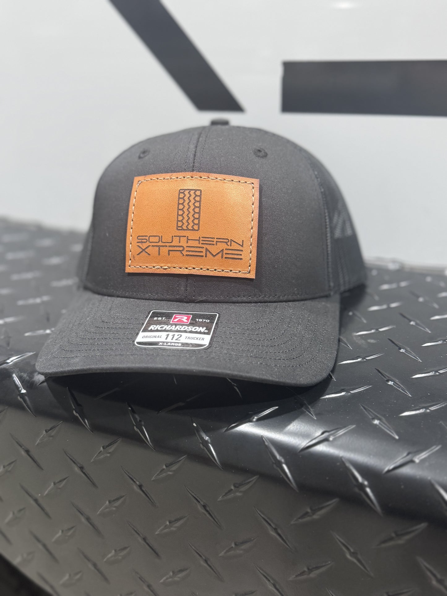 Black Trucker Hat- Leather Patch