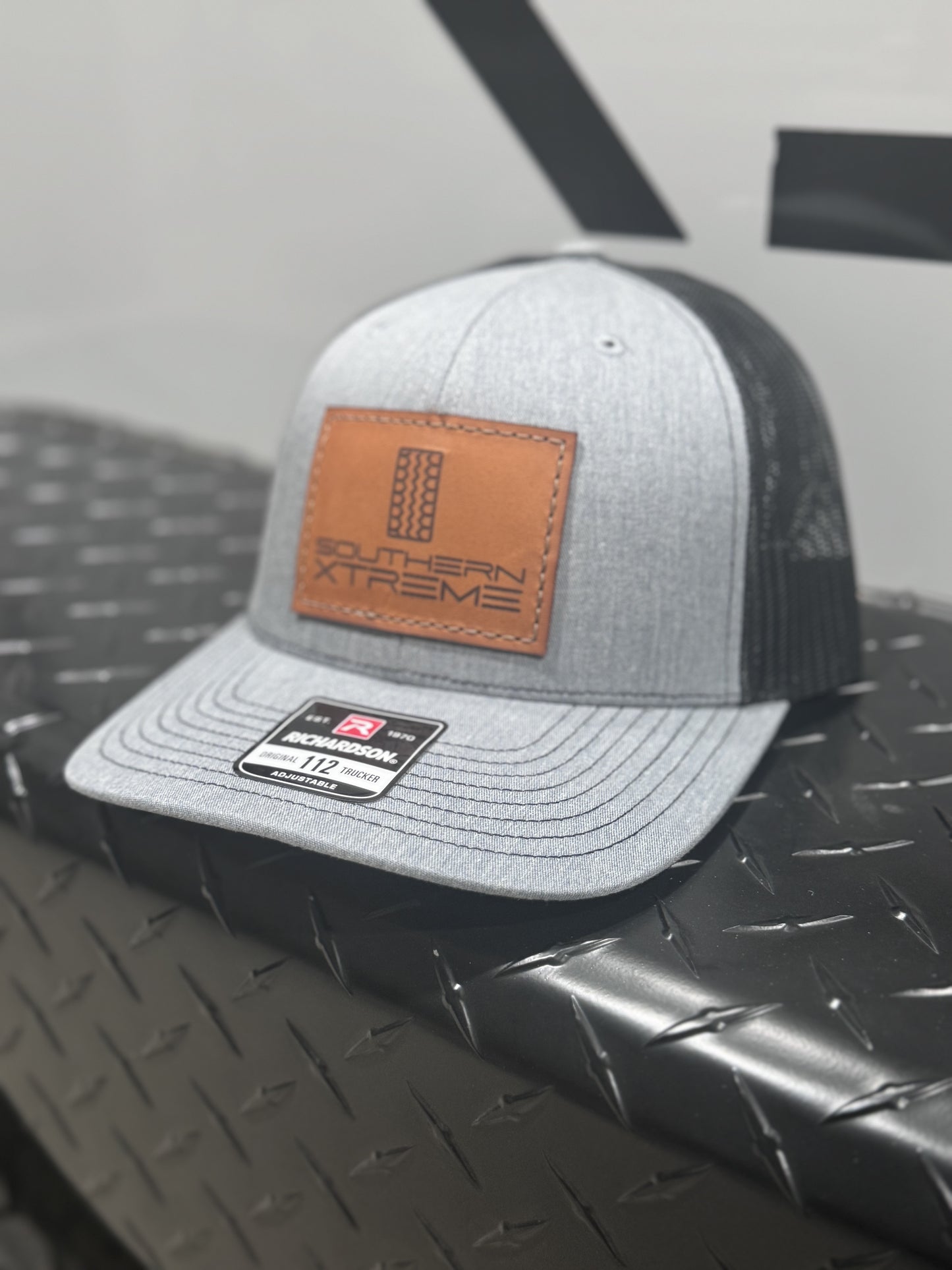 Grey Trucker Hat- Leather patch