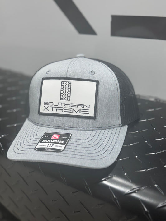 Youth Grey Trucker Hat- Woven Patch