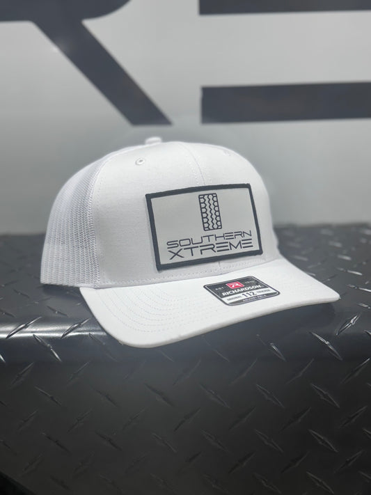 White Trucker Hat- Woven Patch