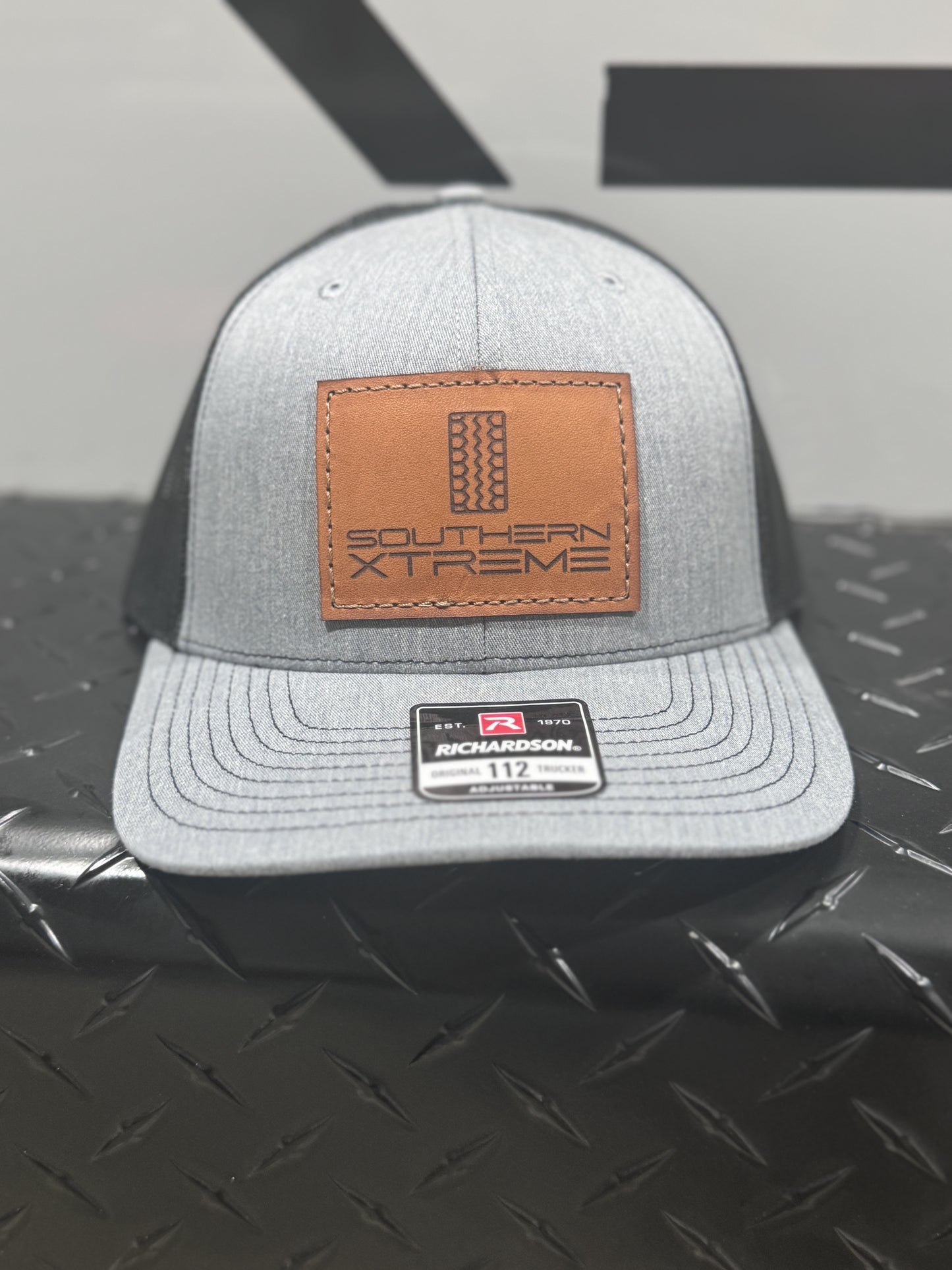 Grey Trucker Hat- Leather patch