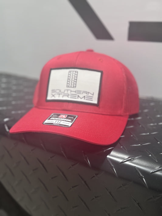 Youth Red Trucker Hat- Woven Patch