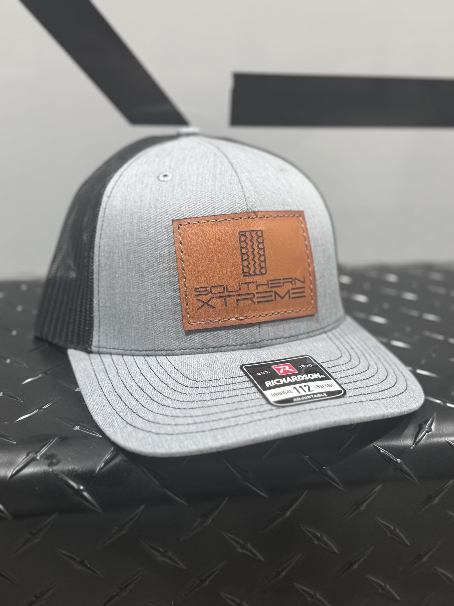 Grey Trucker Hat- Leather patch