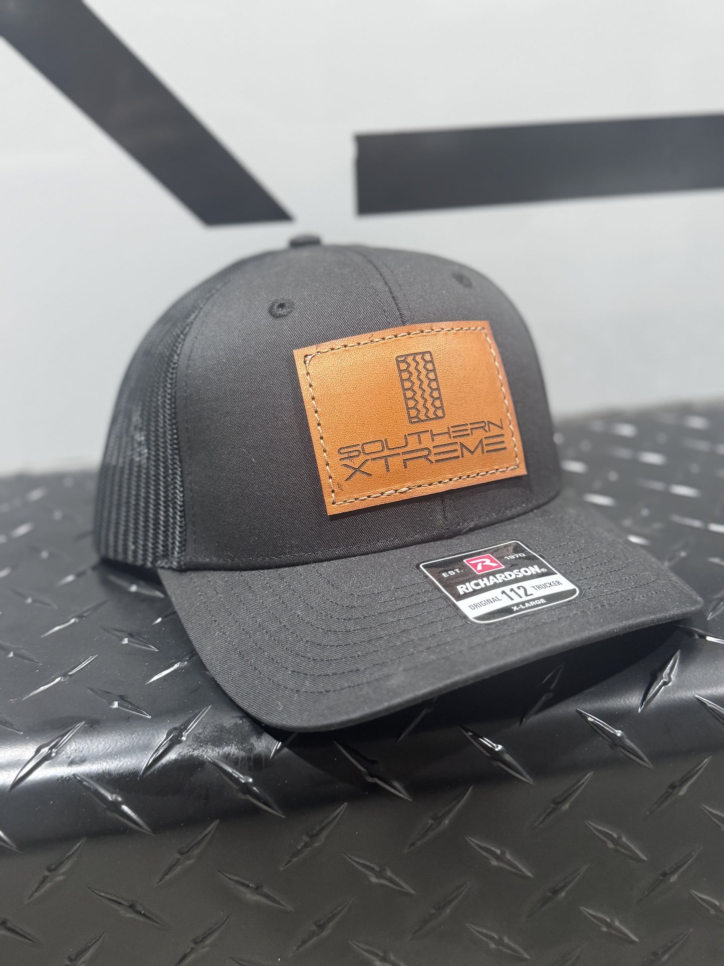 Black Trucker Hat- Leather Patch